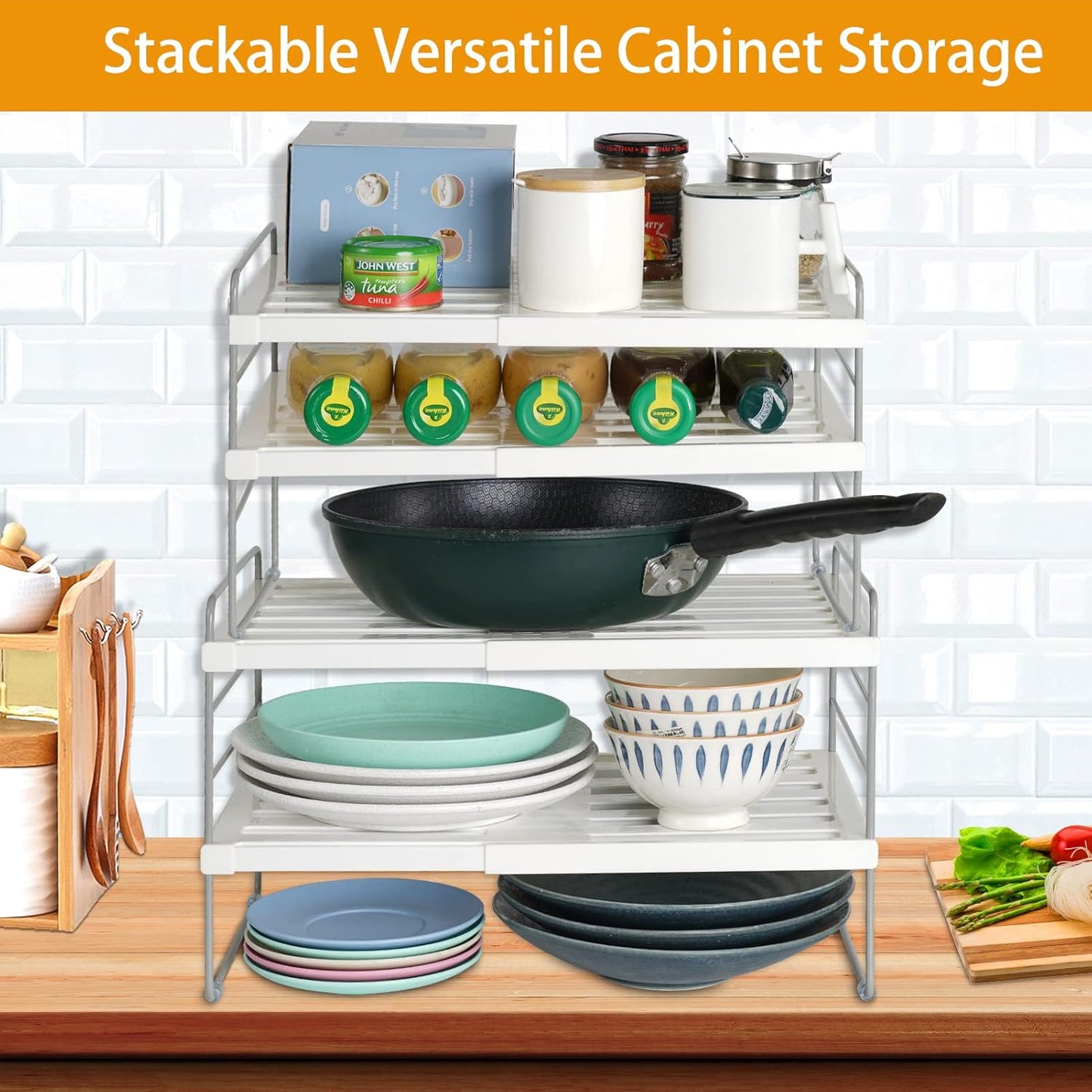 2 Pack Pantry Organization and Storage, Expandable Foil and Plastic Wrap Organizer, Adjustable Kitchen Wrap Organizer Rack for Cabinet, Foil Saran Wrap Holder Shelf for Sandwich Plastic Bags Box,