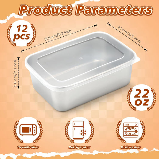 12 Pcs Stainless Steel Food Storage Containers with Lids, 22 oz Metal Freezer Containers, Lightweight Stackable Easy Open Reusable Meal Prep Box for Kitchen Picnic Oven Dishwasher Safe