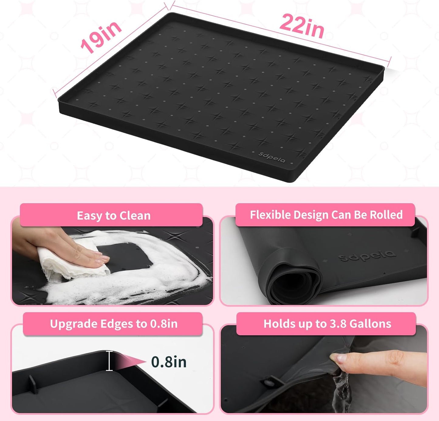 Sdpeia Under Sink Mat for [22" x 19"] Cabinet, Upgraded Silicone Waterproof Mat Kitchen Cabinet Liner Cabinet Protector Kitchen Organizers and Storage