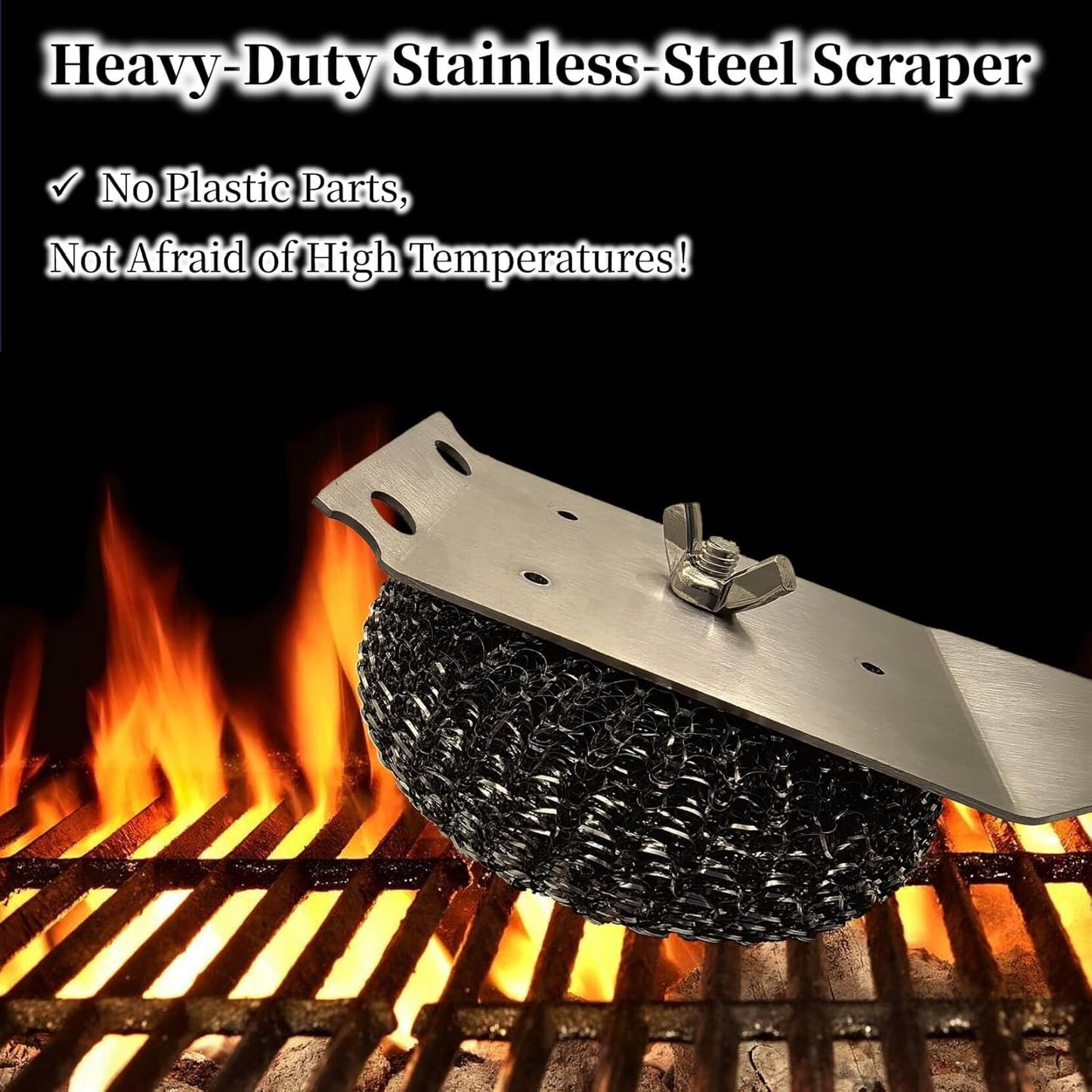 Grill Brush and Scraper for Barbecue – Safe Bristle Free Stainless Steel BBQ Cleaner with Heavy Duty Scrubber Pad, Grill Accessories Steel Wool Scrubbers for Porcelain Gas Charcoal Grill