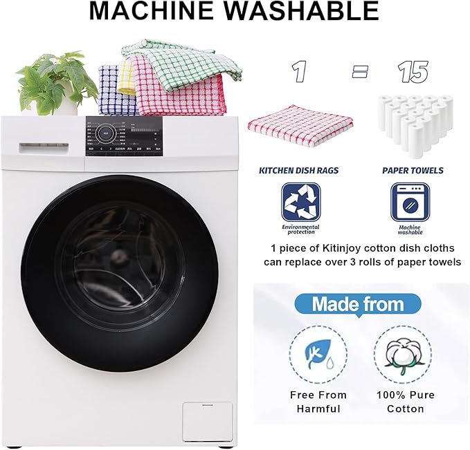 Kitinjoy Cotton 6 Pack Terry Kitchen Towels, 16 x 25 Inches Super Soft and Absorbent Dish Towels, Quick Drying Hand Towels for Kitchen Drying, Multiple Colour