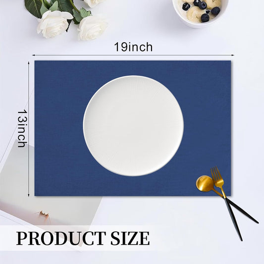 Placemats Set of 6 Linen Type Fabric Cloth Placemats, 19 x 13 Inch Double Layered Thick Wrinkle Free Heat Resistant Table Place, for Dining, Kitchen, Party (Dark Blue, 48 * 33cm)