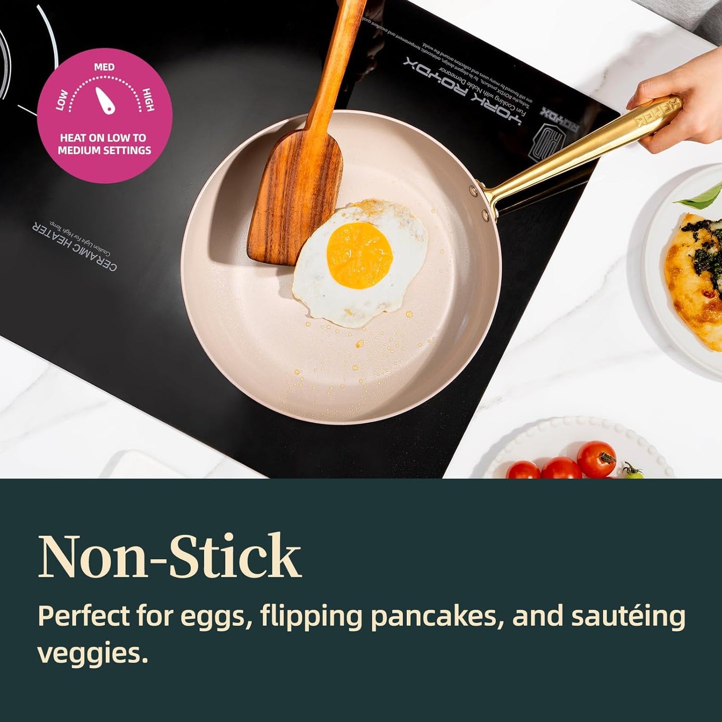 ROYDX Titanium Ceramic Nonstick Fry Pan Set 8", 10" and 12" Frying Pan Skillet Set with Glass Lids-Non Toxic, PTFE & PFOA Free - Oven Dishwasher Safe & Compatible with All Stovetops-Pine Green