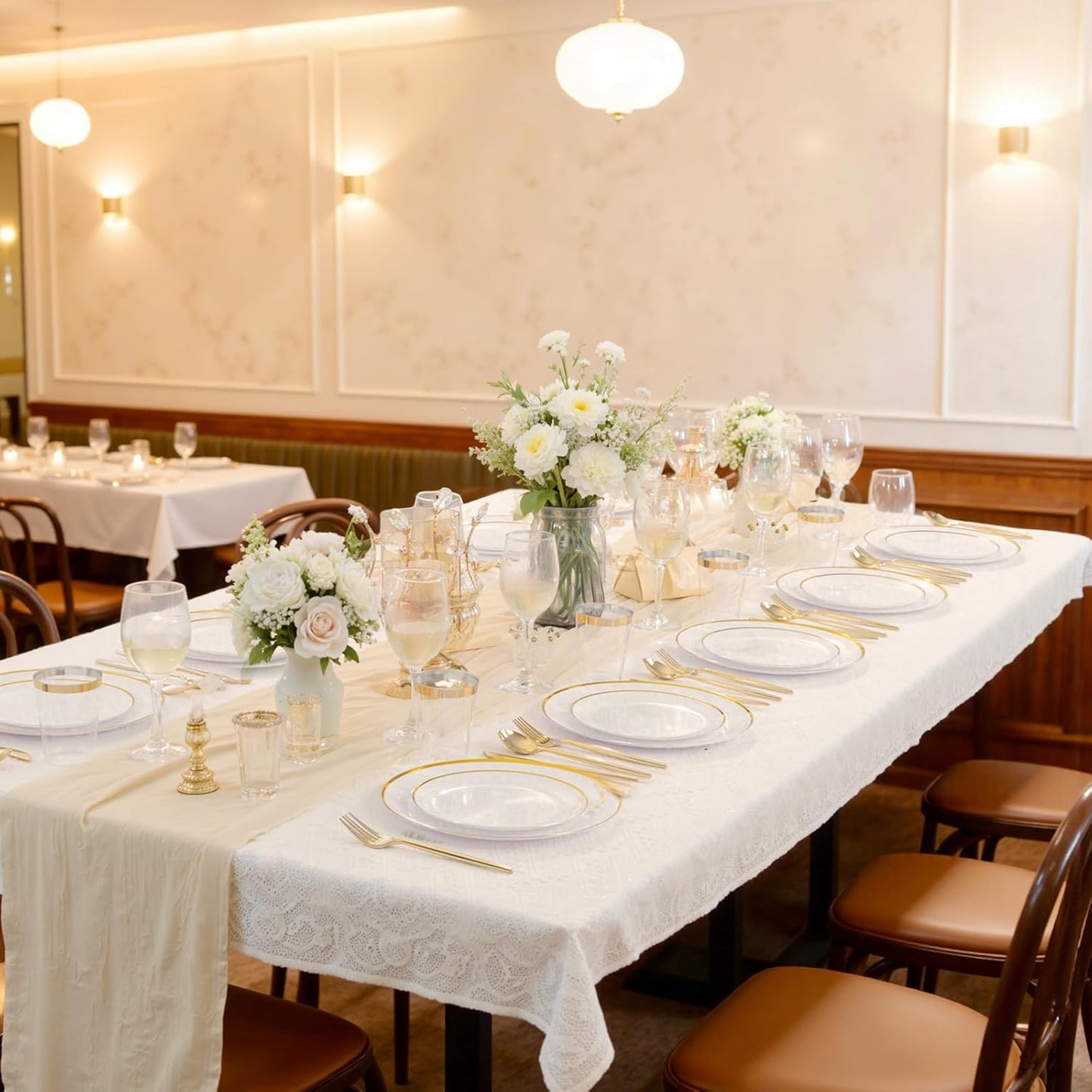 EI 180pcs White and Gold Plastic Plates,Gold Plastic Plates for Party,Fancy Plate Disposable Dinnerware Sets,Gold Disposable Silverware and Cups for Wedding,Baby Shower