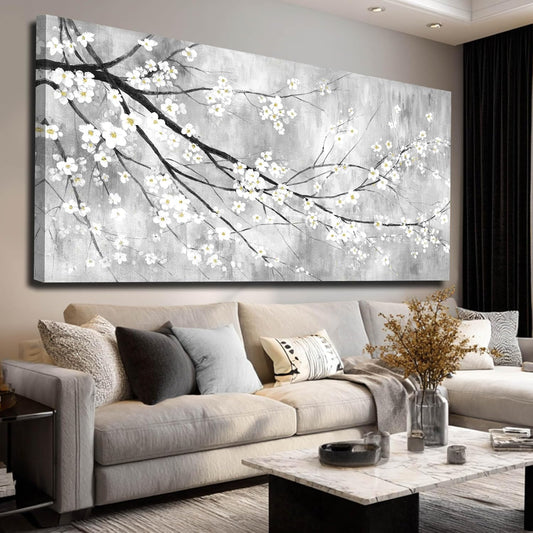 MLART99 White Canvas Wall Art Plant Pictures Decoration 29"x58" Canvas Pictures for Bedroom Living Room Office Kitchen Decoration