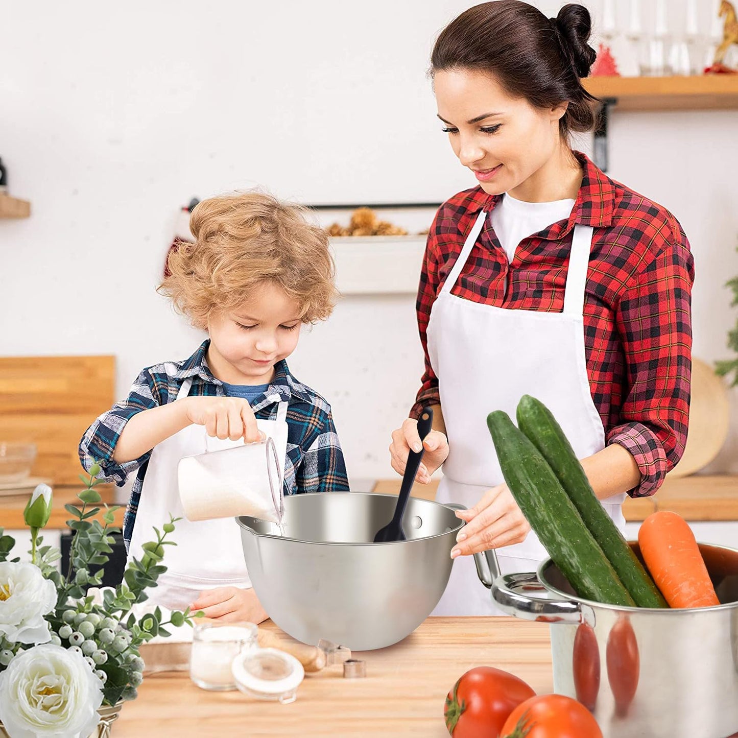Marsheepy Double Boiler Pot Set,2000ML/1.8QT Mixing Bowl for Chocolate Melting, 2800ML/ 2.54QT 304 Stainless Steel Pot With Silicone Spatula for Melting Chocolate, Candy, Candle, Soap, Wax