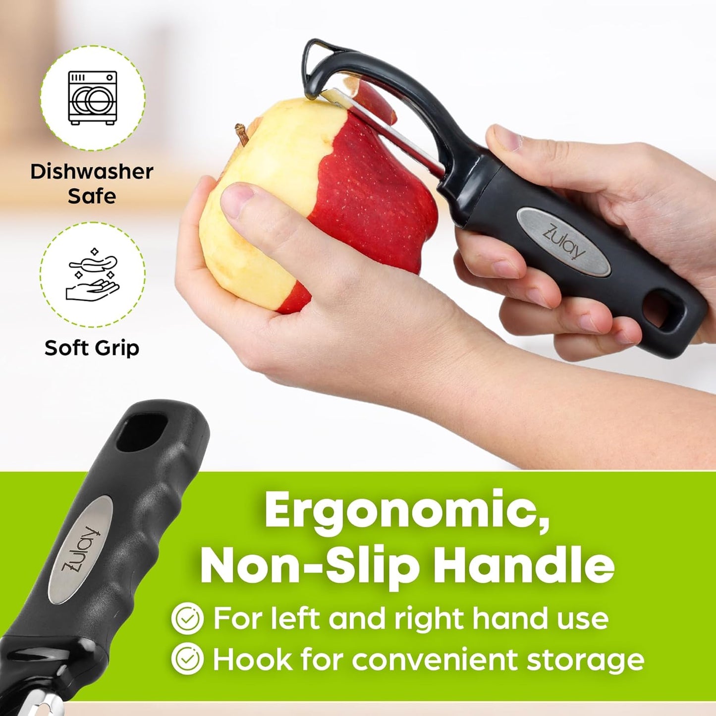 Zulay Kitchen Swivel Vegetable Peeler - Stainless Steel Potato & Veggie Peeler with Comfortable Grip - Built In Blemish Remover - Black