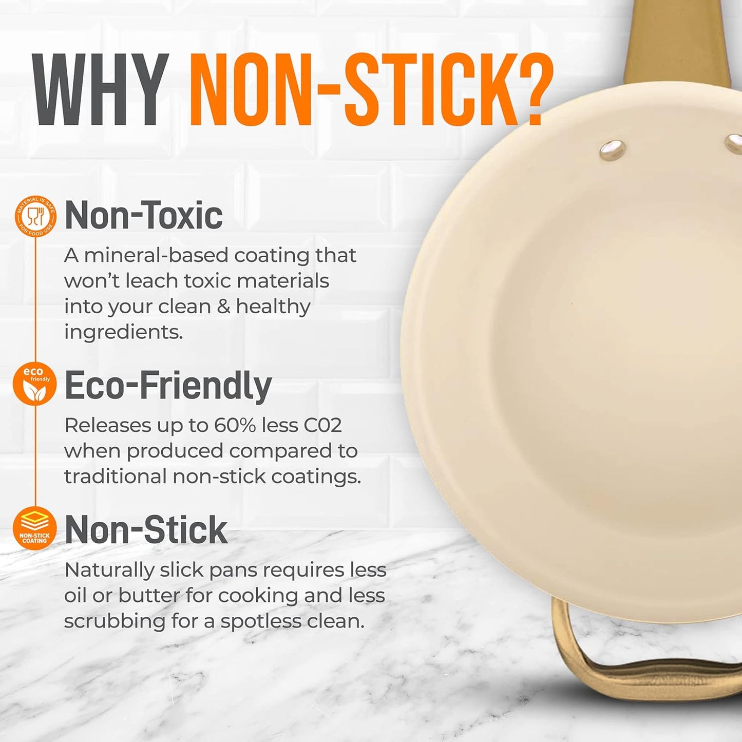 NutriChef 14-Inch Professional Ceramic Frying Pan - Extra-Large Skillet with Golden Titanium Handle, Non-Stick Ceramic Coating, Stain-Resistant, Easy to Clean, Ideal for Home Cooking