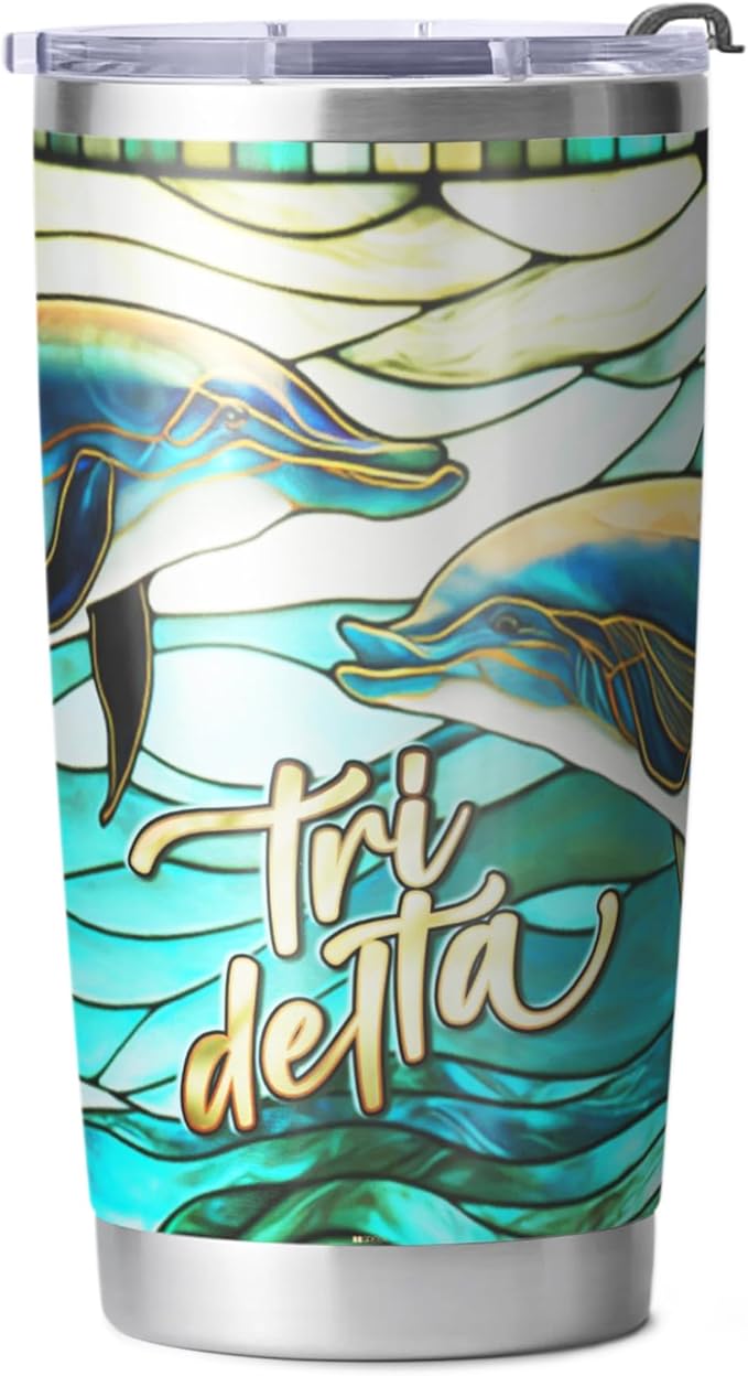 Tri Delta Sorority Paraphernalia - Official Vendor - 20 oz Stainless Steel Insulated Sublimation Tumblers - Dolphins