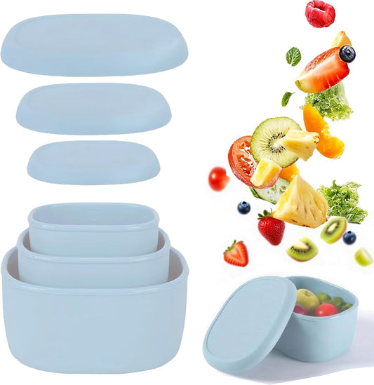 Reusable Nesting Silicone Food Storage Containers, Set of 3 Lunch Box Bento with Lids, Airtight Snack Container, BPA Free, Dishwasher Microwave Oven Freezer Safe (6.7oz, 10oz, 20oz) (Light Blue)