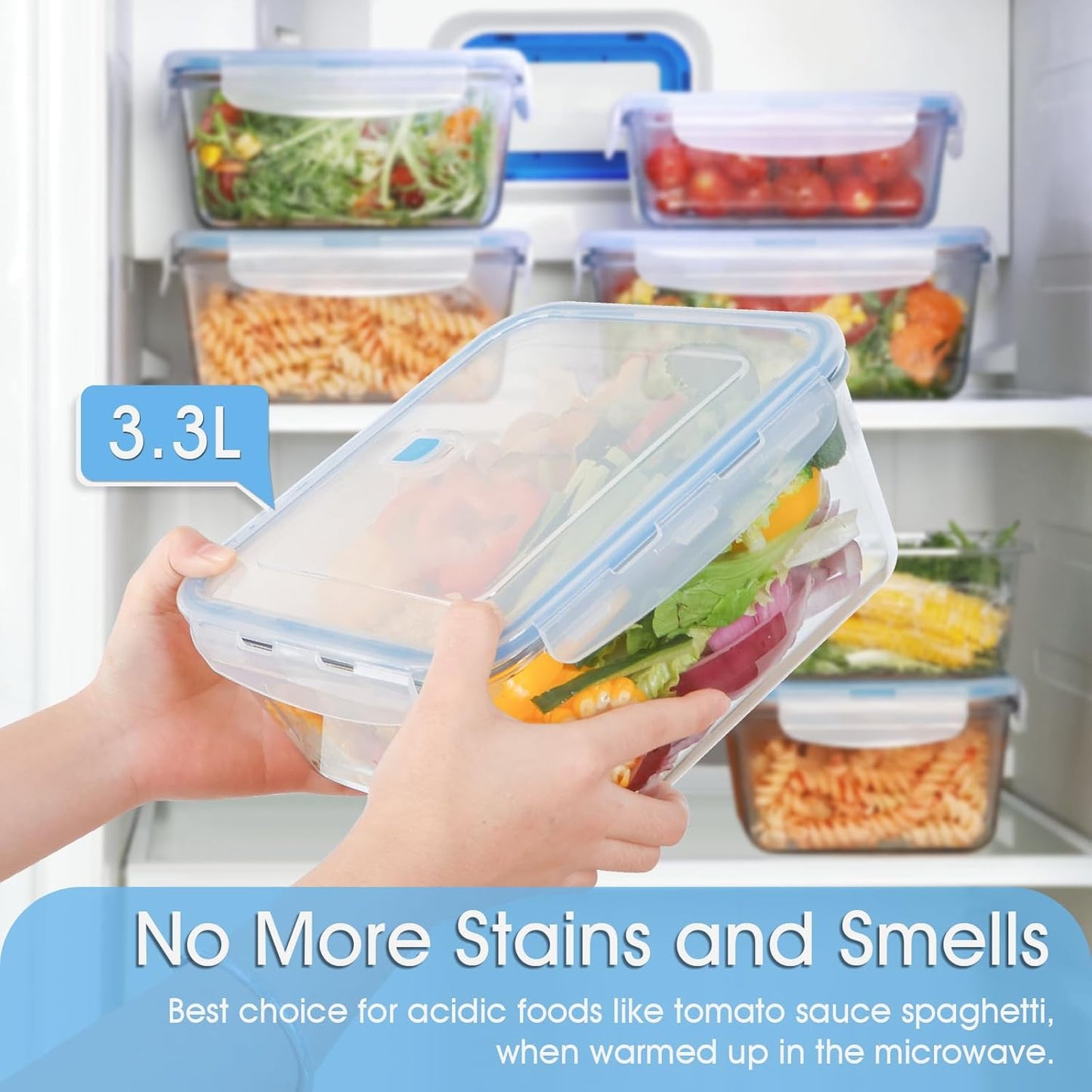 NUTRIUPS 3.3L Large Glass Food Storage Containers, Square Meal Prep Containers, Food Storage Containers