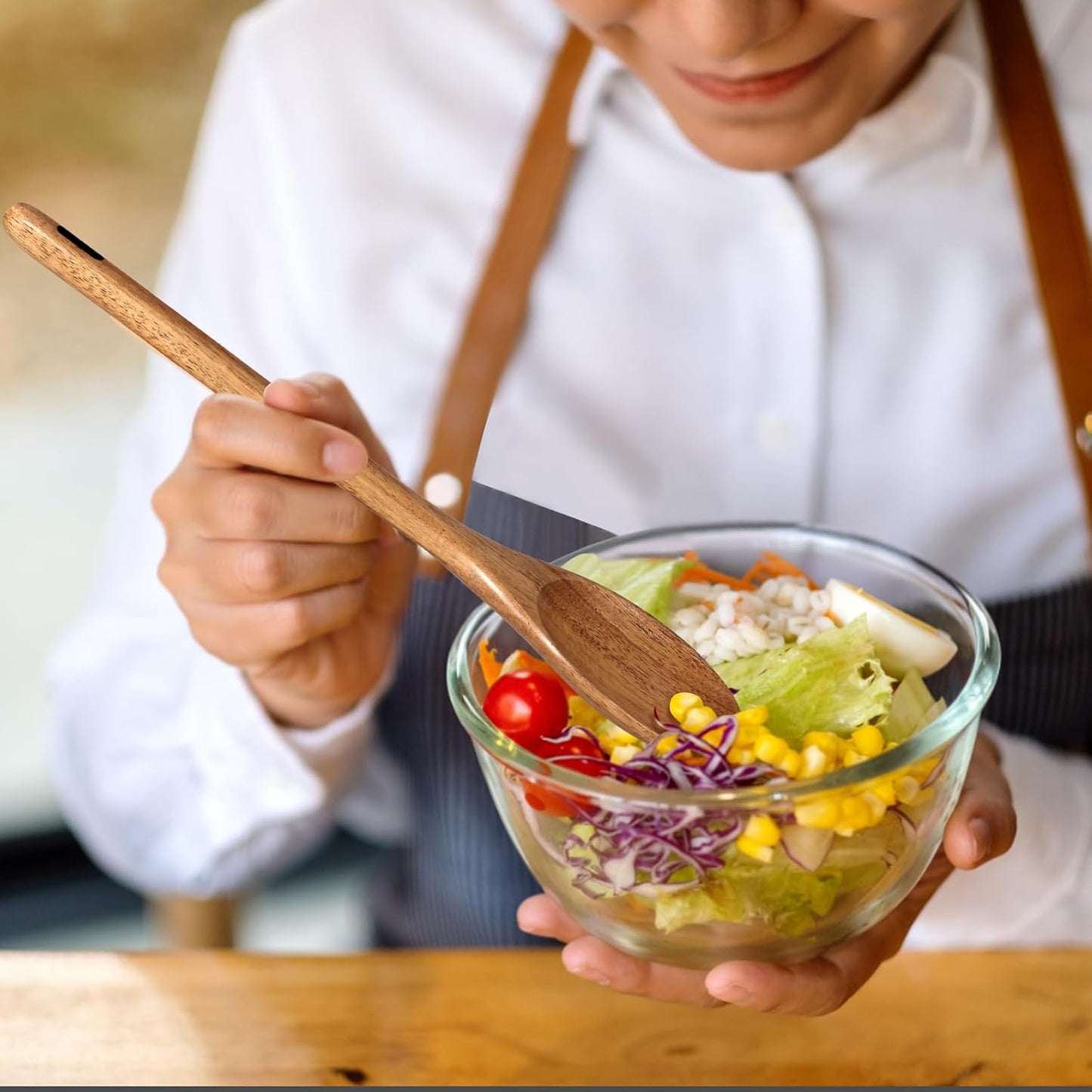 2 Pcs 12" Large Wooden Spoons for Cooking Utensils Set Wood Spatula Mixing Stirring Serving Spoon Spoons Long Handle Teak Spoon Kitchen Tools Big Spatula Bamboo Cooking Spoons Kitchen Utensil