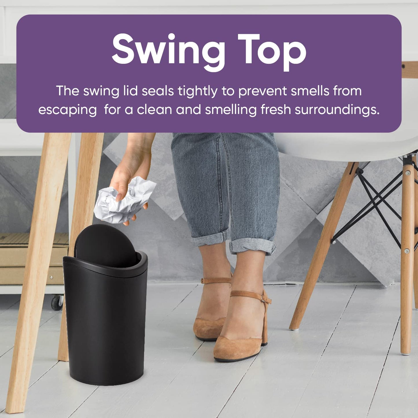 Small Bathroom Trash Cans with Lid 4 Pack (1 1/2 Gallon, 6 Liter), Modern Matte Black Mini Waste Bin with Swing Lid Plastic Garbage Can for Bathroom, Bedroom, Office, Under Desk