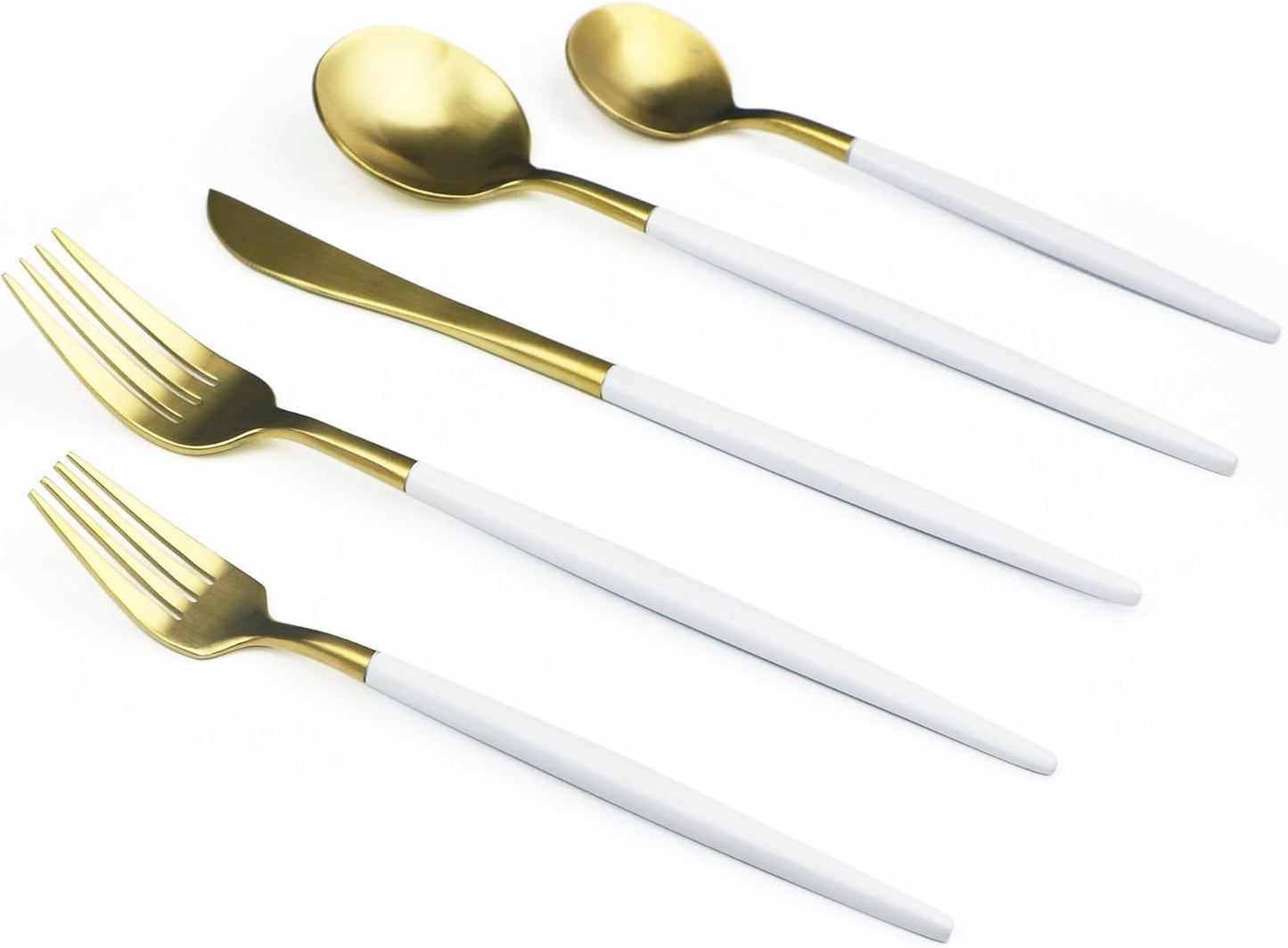 20-Pieces Luxury White Handle Gold 18/10 Stainless Steel Flatware Set, Matte Finish, Service for 4