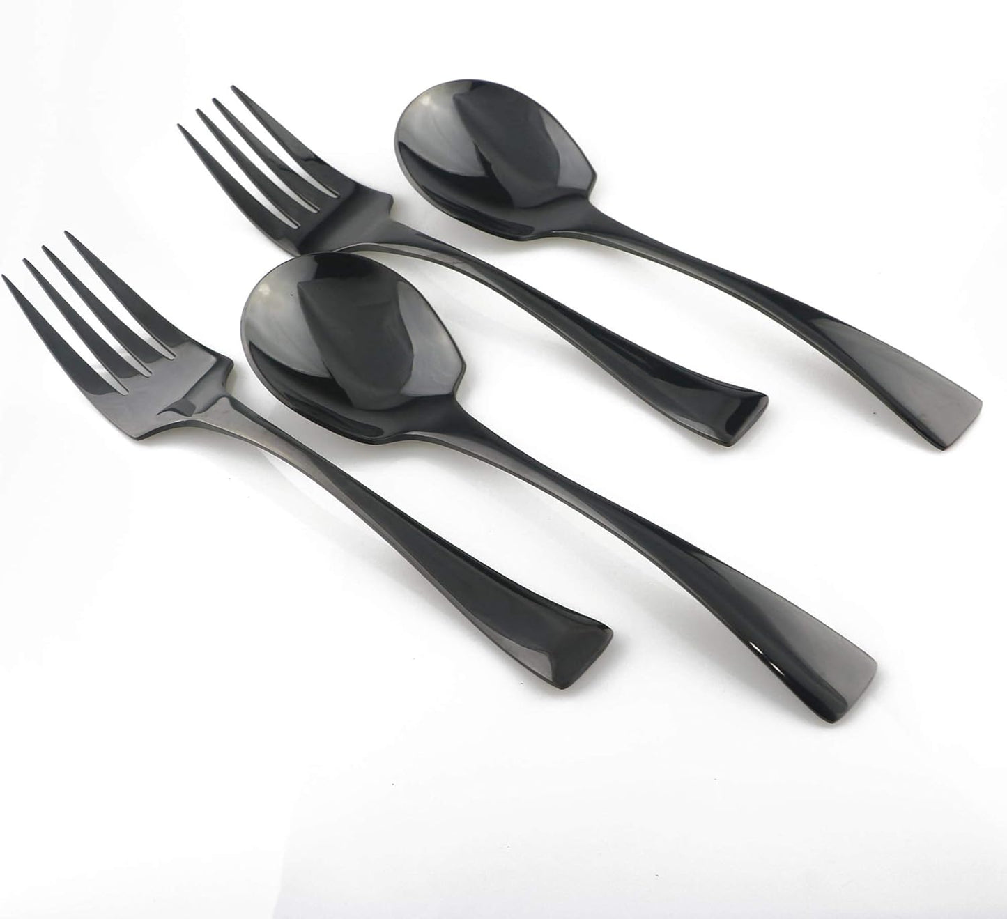 4-Pieces 18/10 Stainless Steel Big Service Fork and Spoon Flatware Set, Mirror Polishing Black