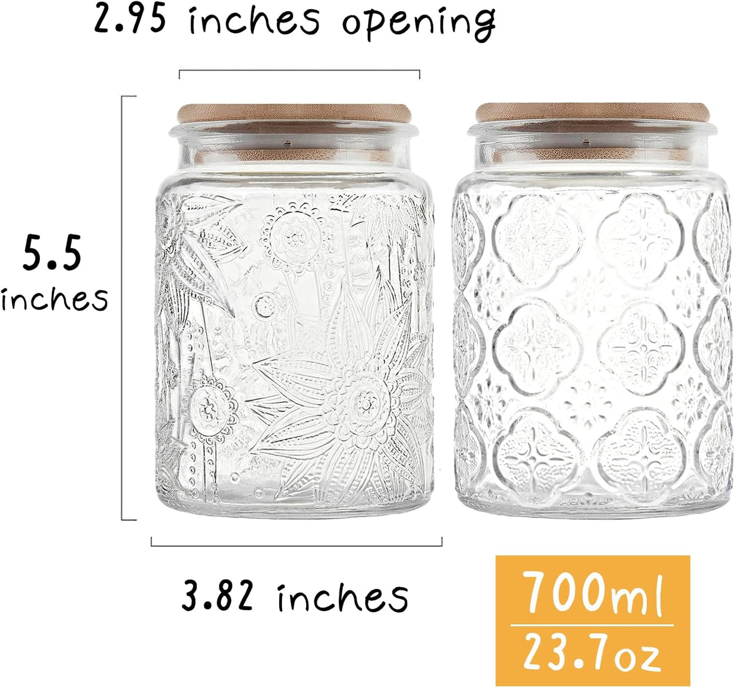 Glass Storage Jars With Airtight Lid, 23.7oz Canister For Kitchen Counter with Bamboo Lid, brown sugar, candy, coffee, cookie, salt, tea,pantry cute Jar (Begonia & Sunflower)