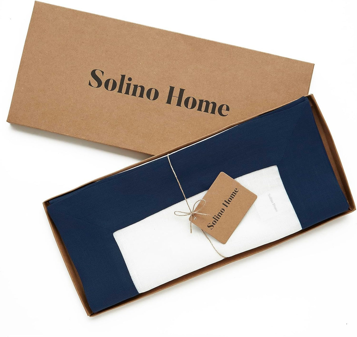 Solino Home Linen Table Runner 108 Inches Long - 100% Pure Linen Navy and White Dining Table Runner 14 x 108 Inch for Fall, Autumn, Thanksgiving, Christmas, Holiday - Contempo