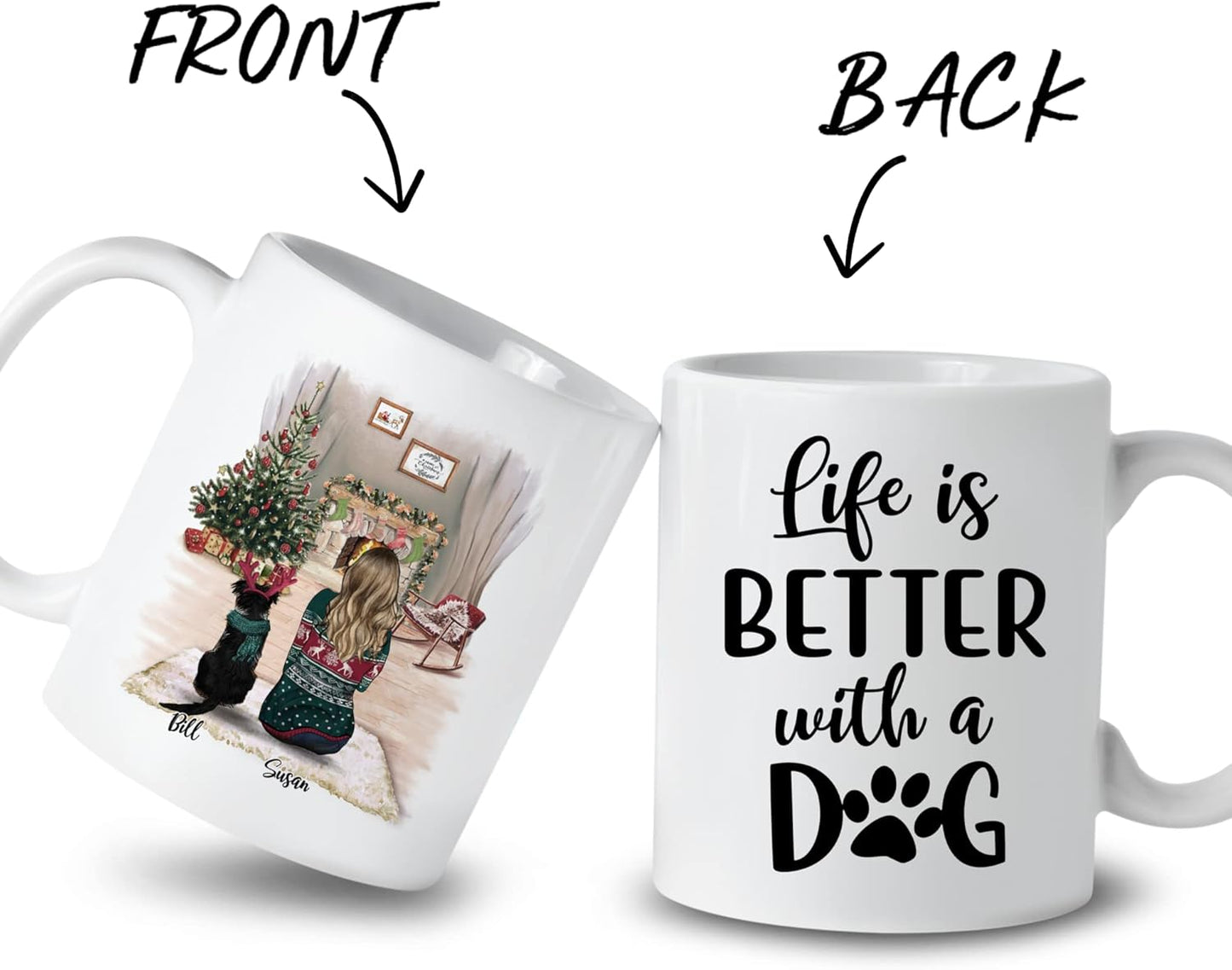 Gossby Personalized Dog Mug - Life Is Better With a Dog (Girl) - 11oz, 15oz Custom Christmas Mugs for Mom - Owner Gifts for Women With Female Characters, Names, Breeds