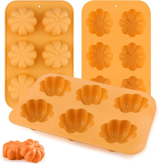 3-Pack 6-Cup Silicone Muffin Pans, Nonstick Cupcake Baking Molds, Muffin Cupcake Pans Molds for Baking, BPA/PFA-Free, Dishwasher & Oven Safe Pumpkin