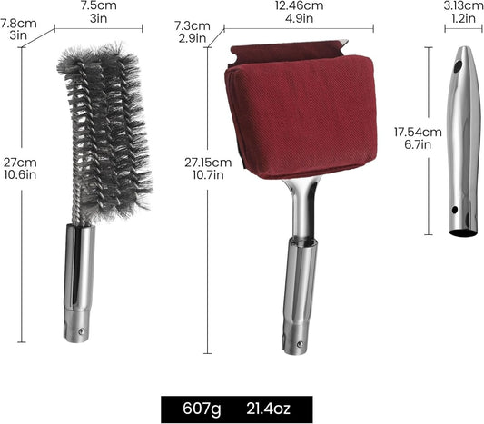 2-in-1 Stainless Steel Grill Brush Cleaning Kit, Grilling Accessories, Interchangeable BBQ Brush & Griddle Scraper with Fire-Resistant Cleaning Sponge, Dishwasher Safe Grill Cleaner, BBQ Accessories