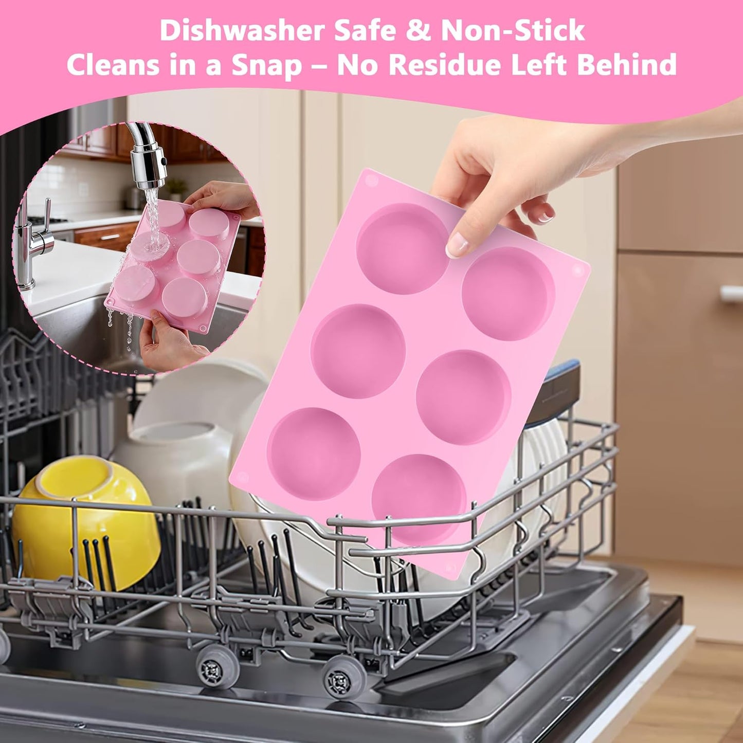 3-Pack Jumbo 6-Cup Silicone Muffin Pan - Non-Stick Baking Mold for Cupcakes, Muffin Cupcake Pans Molds for Baking, Cornbread, Eggs - Pink