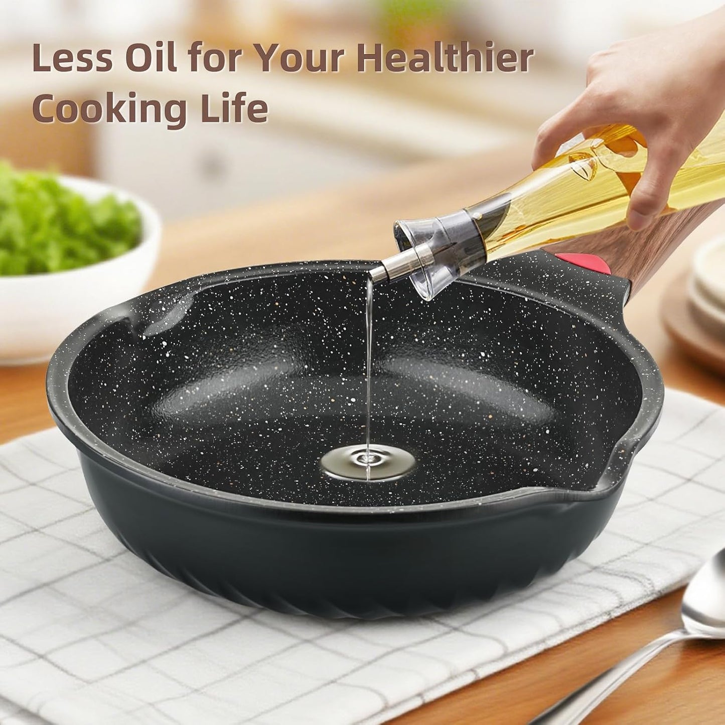 Vinchef Non Stick Frying Pans Set,10" & 12" Ceramic Pan with Lid, Deep Frying Pan & Saute Skillet, PFAS PFOA & PTFE Free, Visual Heat Indicator, Induction Ready, Frying Pans Nonstick Skillet with Lid