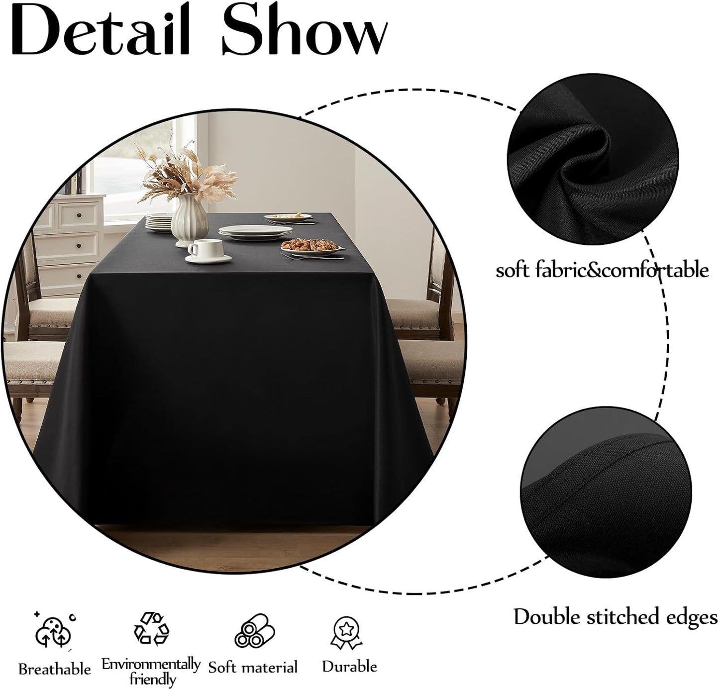 Rectangle Tablecloths 60x120 Inch 6 Pack Black Tablecloth Washable Decorative Linen Polyester Table Cloths for Dining Table Banquets Buffet Parties and Wedding