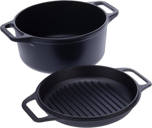 Victoria 6-Quart Cast Iron Combo Cooker, Combination Dutch Oven and Skillet, Made in Colombia, 2-Piece Set