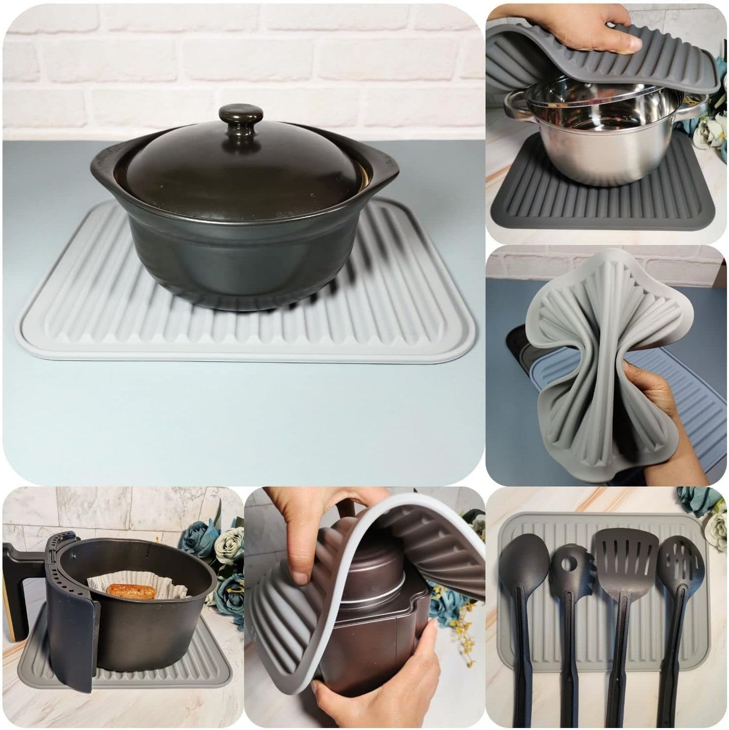 Silicone Trivet Set 2, Big Heat Resistant Mats for Hot Pots and Pans, Multi-Purpose & Versatile, 9 x 12 Inch Red