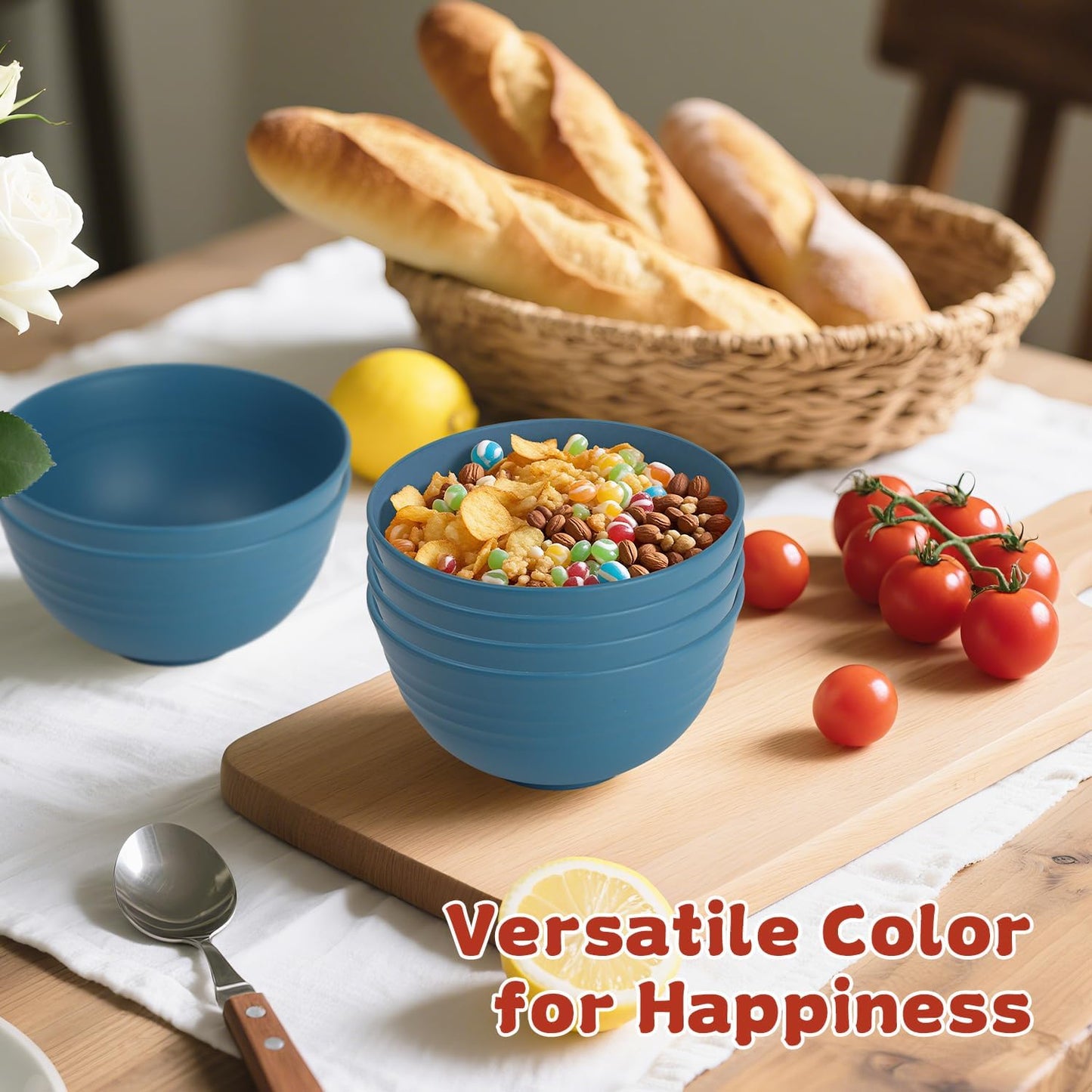 Wrova Small Wheat Straw Bowls Sets of 6,Dishwasher Safe and Microwave Safe Snack Bowls 10oz,Alternative Handy Plastic Bowls Reusable for Snack and Ice Cream. Blue