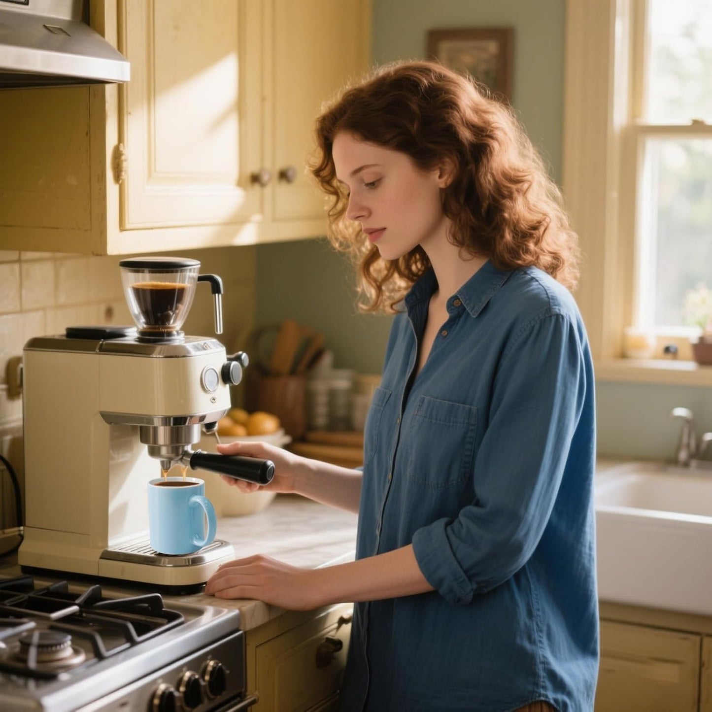 12 oz Cup (4pcs), Plain Gloss Light Blue Ceramic Coffee Mug for Milk Tea, Set of 4