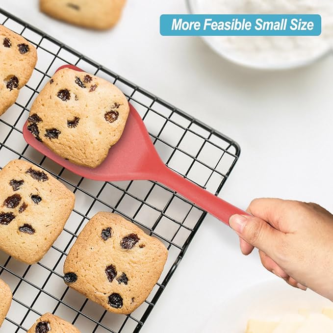 Silicone Spatula Turner Set, High Heat Resistant Spatulas with Seamless One Piece Design, Nonstick Rubber Flippers Utensils for Baking & Cooking,BPA-Free, Red, 11 IN