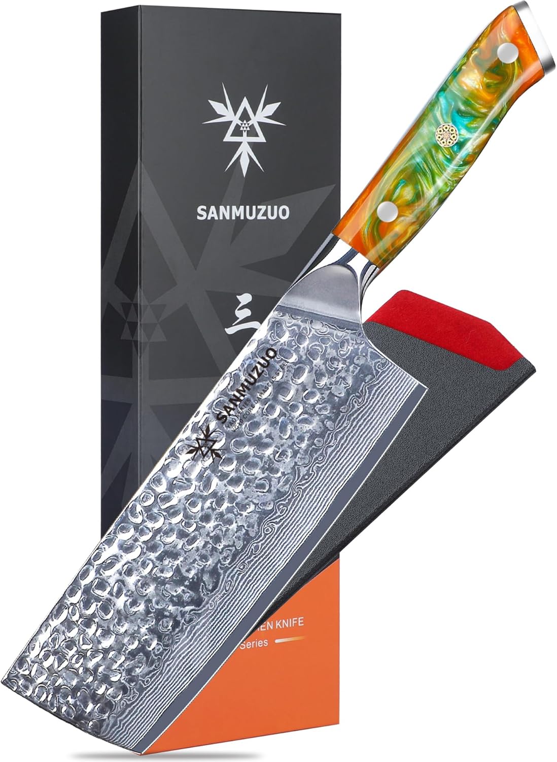 7" Nakiri Knife - Vegetable Cleaver Kitchen Knives - Japanese Usuba Knife - Hammered Damascus Steel & Resin Handle - YAO Series