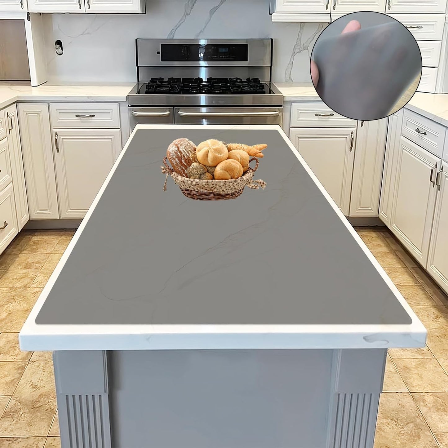 47.3''x23.6''(120cmx60cm) Extra Large Silicone Mat for Kitchen Counter, 1.5MM Thick Non-Slip Heat Resistant Countertop Protector, Waterproof Durable Kitchen Mat for Countertops, Translucent Black