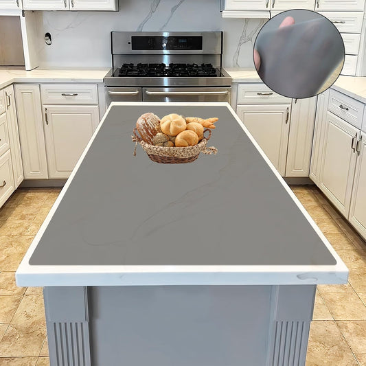 47.3''x23.6''(120cmx60cm) Extra Large Silicone Mat for Kitchen Counter, 1.5MM Thick Non-Slip Heat Resistant Countertop Protector, Waterproof Durable Kitchen Mat for Countertops, Translucent Black