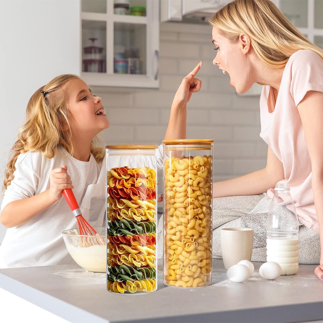 Glass Jars with Airtight Lids - Pasta, Cookie & Cereal Containers - 2100ml for Kitchen & Pantry Organization