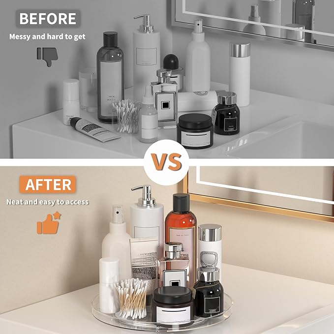 2 Pack Lazy Susan Organizer, Turntable Clear 9 Inch Rotating Organizer Tray for Cabinet Table Top, Round Non-Skid Fridge Lazy Susan, Spinning Kitchen Storage for Pantry Bathroom Counter, Spice Rack