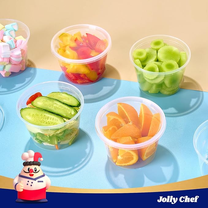 JOLLY CHEF Deli Food Storage Containers with Lids 16 OZ 48 Set, Slime, Soup, Meal Prep Containers, BPA Free,Microwavable, Freezer Safe,Takeout Meal Prep Storage
