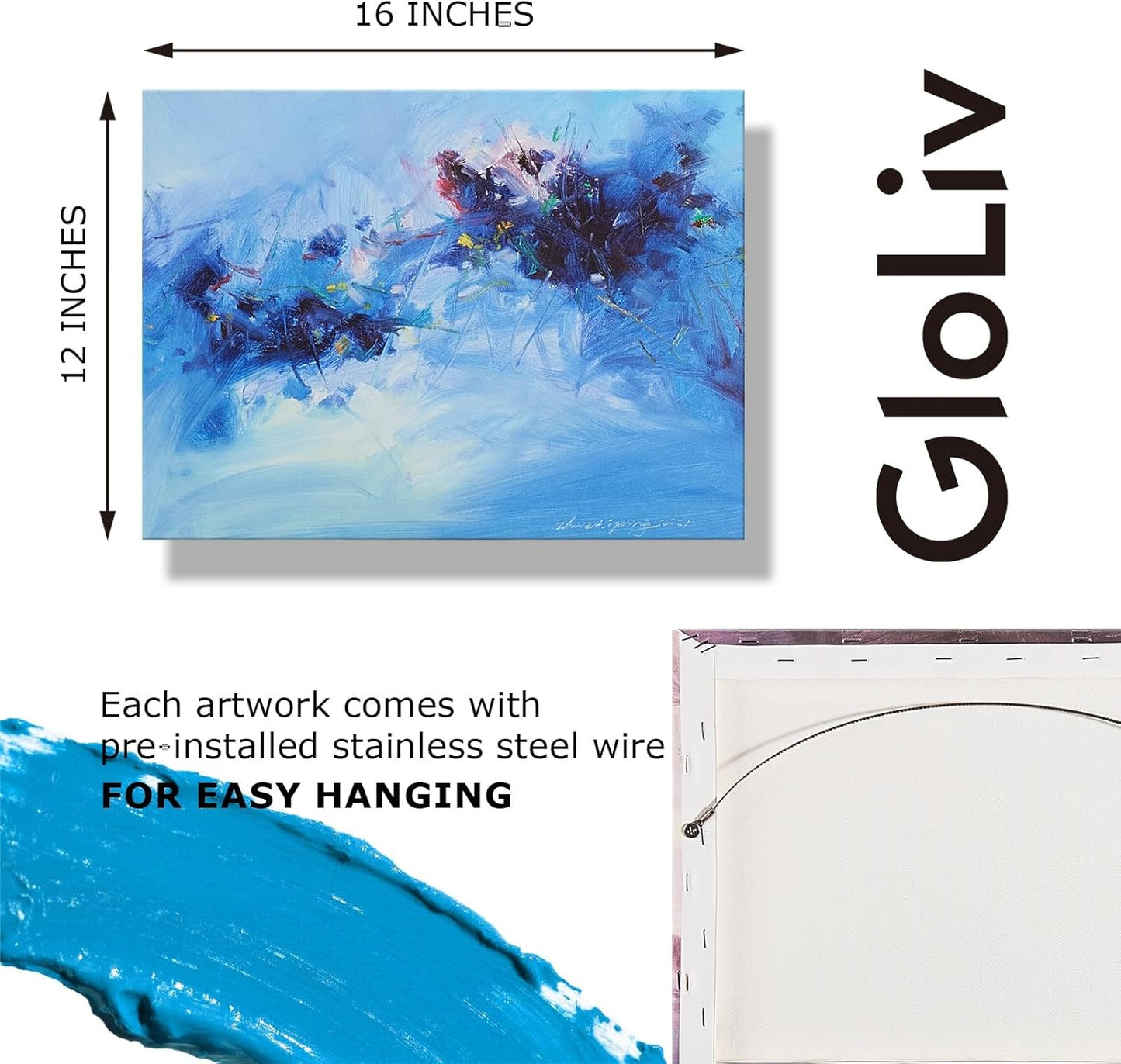 Gloliv Canvas Wall Art – Abstract Wall Decor Painting, Artist-Authorized Reproduction Canvas Prints, Modern Wall Art Decor for Living Room, Bedroom, or Office 16"x12"