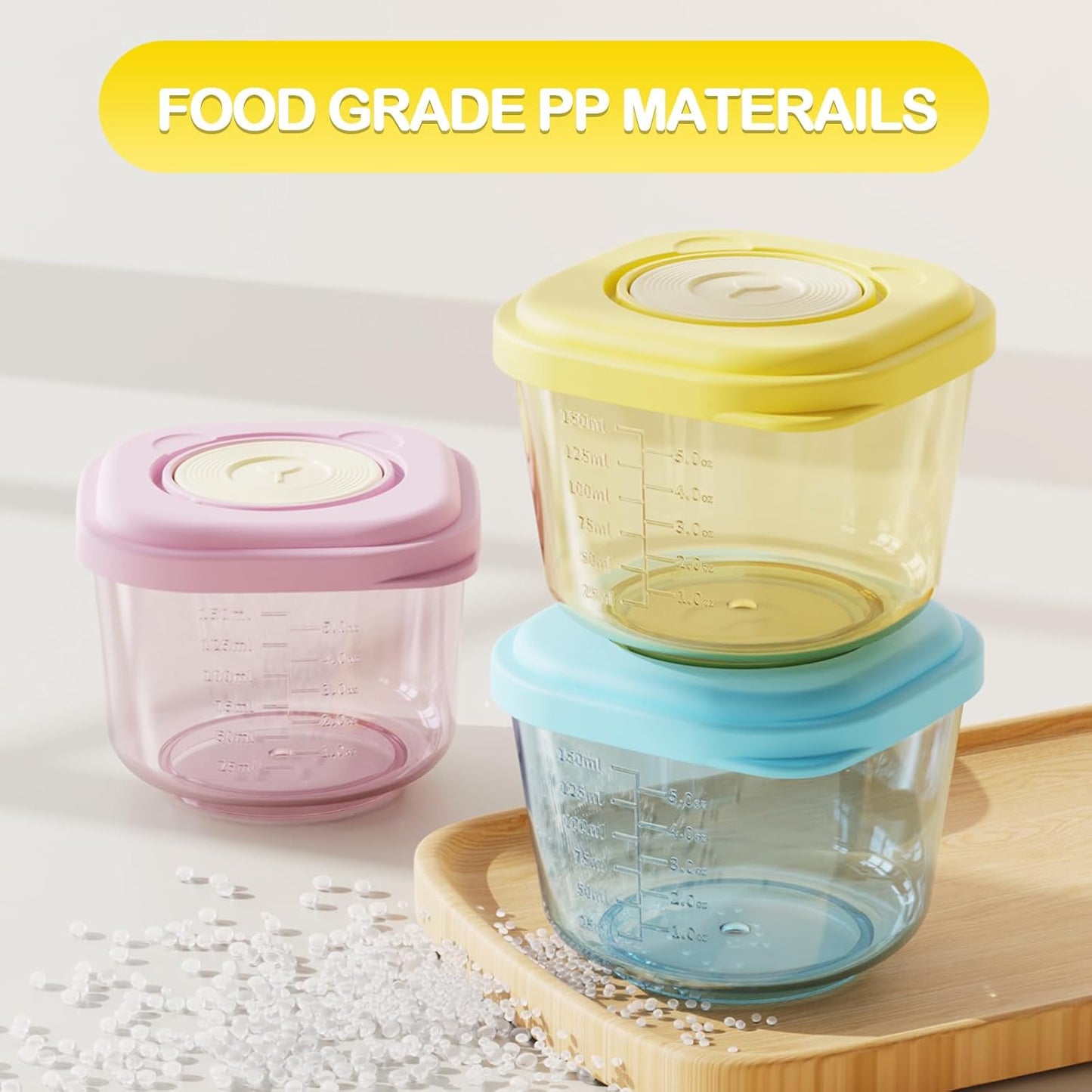 Baby Food Containers - 5 oz Food and Snack Storage Jars with Sealing Lids, Safe and Durable, Freezer, Microwave and Dishwasher Safe