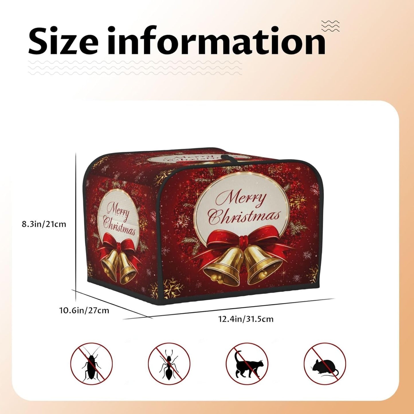 Toaster Cover 4 Slice Christmas Bells Red Xmas Kitchen Small Appliance Covers with Pockets Dust and Fingerprint Protection