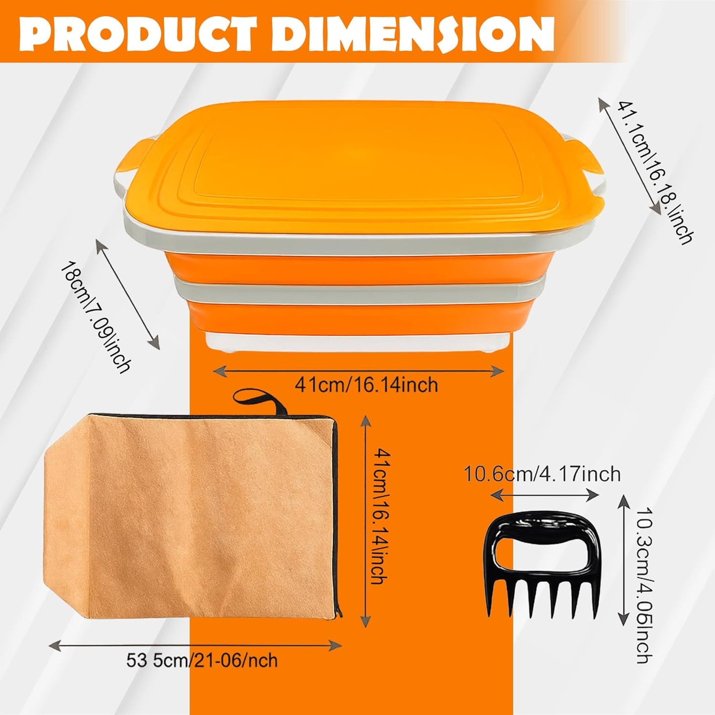 3 in 1 BBQ Prep Tub Set, XL 8L Collapsible Cutting Board Tub & Food Container with Lid, Includes 2 Meat Shredder Claws, Resting Blanket & Carry Bag, Ideal Grilling Tub for Camping & Outdoor Cooking