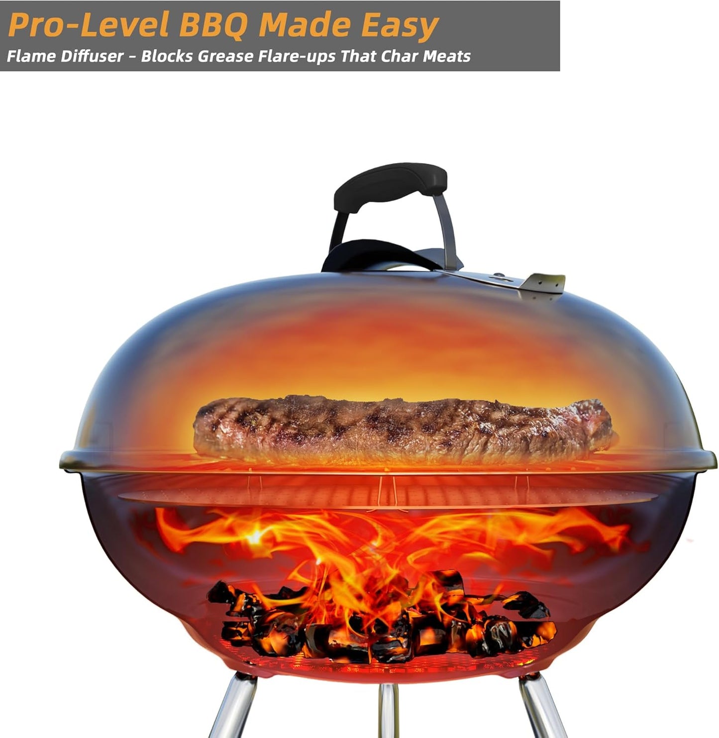 Grill Grate Replacement 22" Stainless Steel for Beginners - BBQ Grill Grate Compatible with Weber Kettle 22" Charcoal Grills & Similar Grills, No-Fire Monitoring Grill Accessory