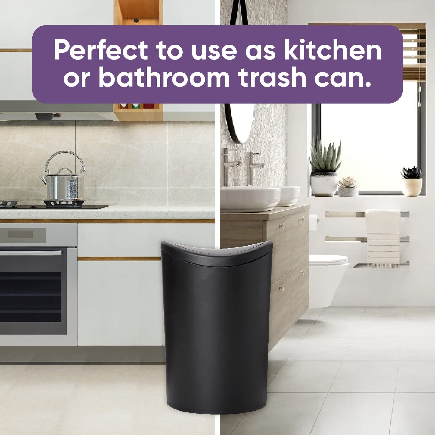Small Bathroom Trash Cans with Lid 4 Pack (1 1/2 Gallon, 6 Liter), Modern Matte Black Mini Waste Bin with Swing Lid Plastic Garbage Can for Bathroom, Bedroom, Office, Under Desk