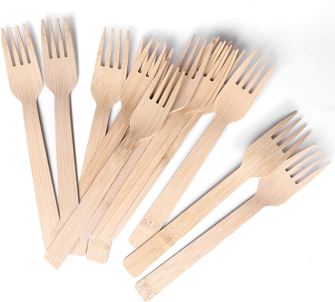 Bamboo Utensils Disposable- 200PK 6.7" Bamboo Forks Disposable 100% Compostable Biodegradable Renewable Natural Cutlery Fork for Travel/Camping/Wedding/Party