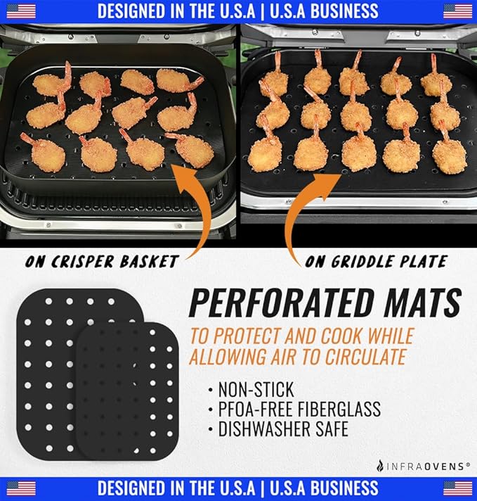 Grill Liners for Ninja Woodfire Outdoor Grill and Smoker, Reusable Mats for OG701 OG751 7-in-1 Outdoor Electric Wood Fire Master Grill and Air Fryer Accessories, Dishwasher Safe by INFRAOVENS