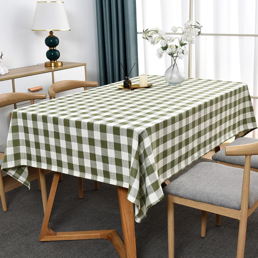 Gingham Tablecloth Rectangle Table Cloth Heavy Duty Cotton Checkered Table Cover for Spring Picnic Kitchen Dining(C-Sage Green, 52x86 inch)