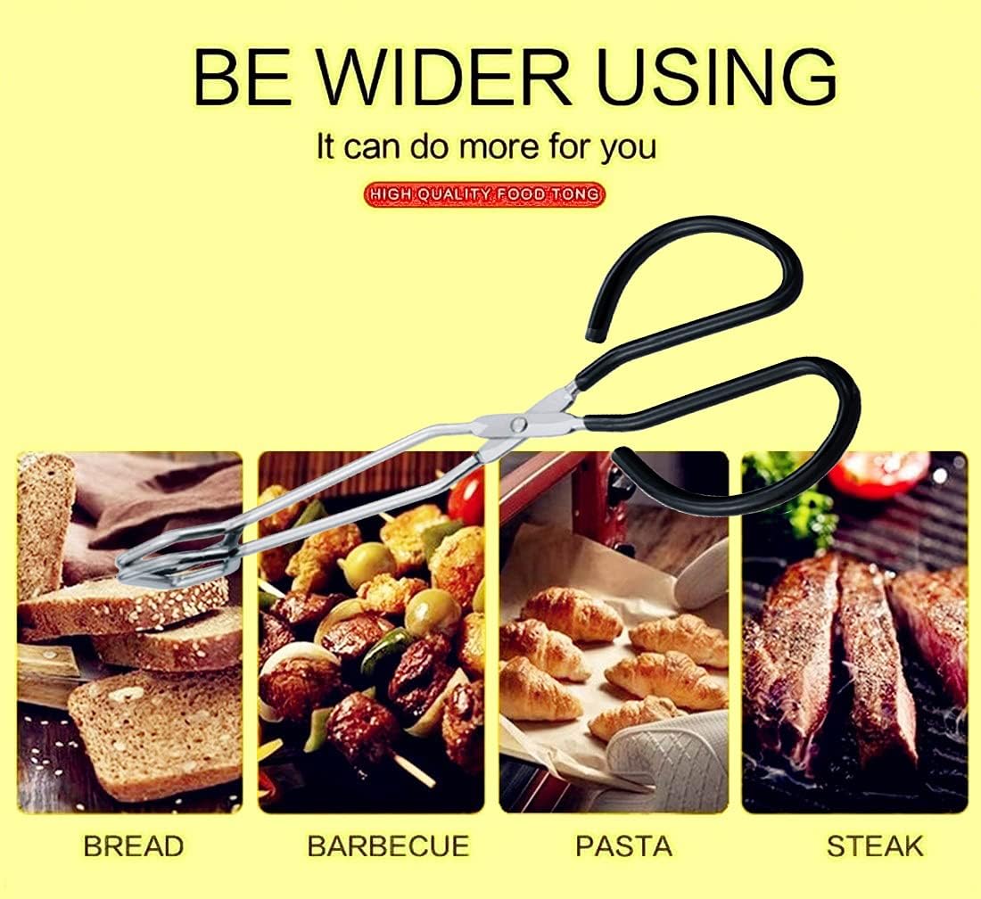 Scissor Tongs, 10-Inch Heavy Duty Stainless Steel Cooking Tongs With Plastic Silicone Kitchen Food Baking Bread Clamp BBQ Grilling Wire Tongs, Black Set of 2