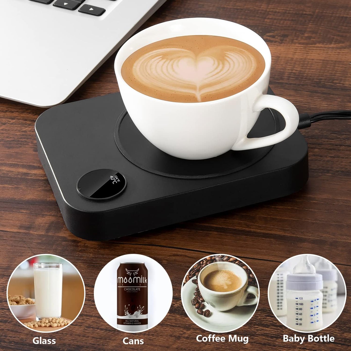 Coffee Mug Warmer, Coffee Warmer for Desk with Auto Shut Off & 3 Temperature Settings, Smart Coffee Cup Warmer for Desk, Candle Warmer for Tea, Milk, Coffee, Wax and Candle, Balck