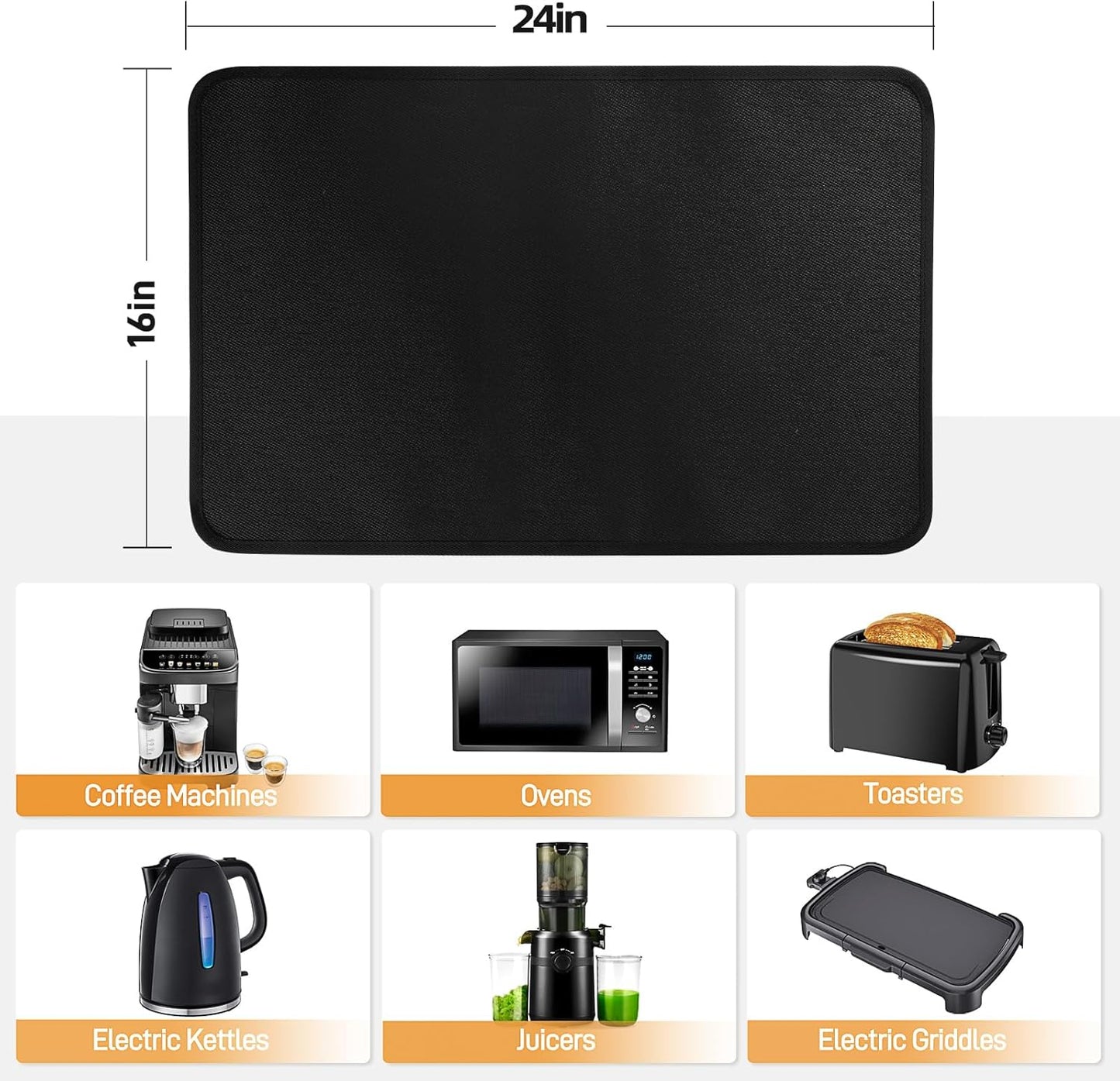 Heat Resistant Mats for Countertop - Firproof 16x24 in Heat Resistant Mats for Air Fryer - Kitchen Countertop Protector for Air Fryer, Coffee Maker, Stand Mixer, Toaster, Oven 2PCS - Black